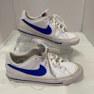 Nike Court Legacy Low White Blue Leather Lace Up Sneakers Youth 4.5Y